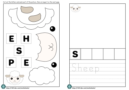 Cut and paste animal sheep preschool kindergarten worksheets