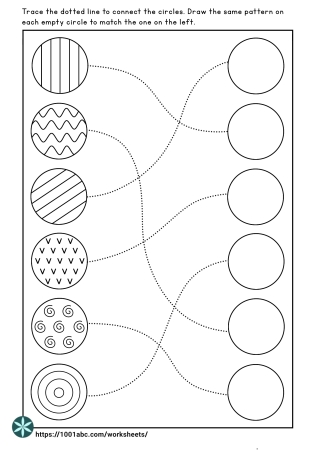 Pattern matching - design copying - circle - kindergarten preschool worksheets