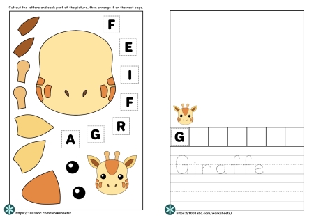 Cut and paste animal giraffe preschool kindergarten worksheets