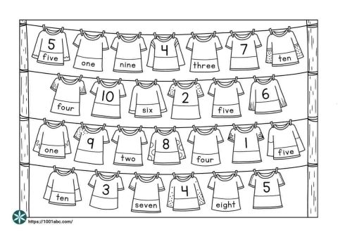 Numbers as words clothes worksheets