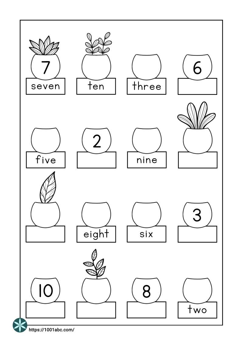 Numbers as words plants drawing worksheets