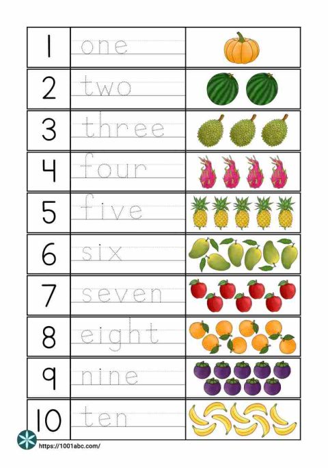 Numbers as words tracing worksheets