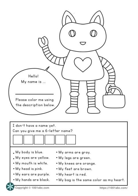 esl coloring worksheets - learning color - body parts