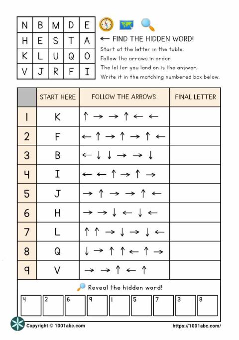 Worksheets for kids - unplugged coding - hidden word