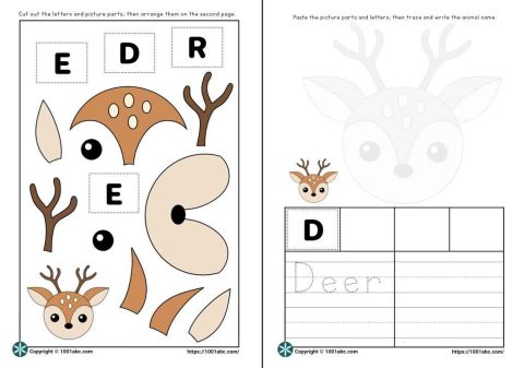 Worksheets for kids cut and paste animal deer