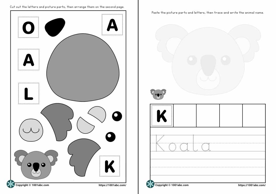 Worksheets for kids cut and paste animal koala