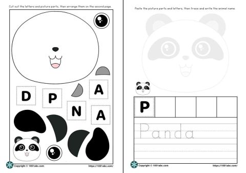 Worksheets for kids cut and paste animal panda