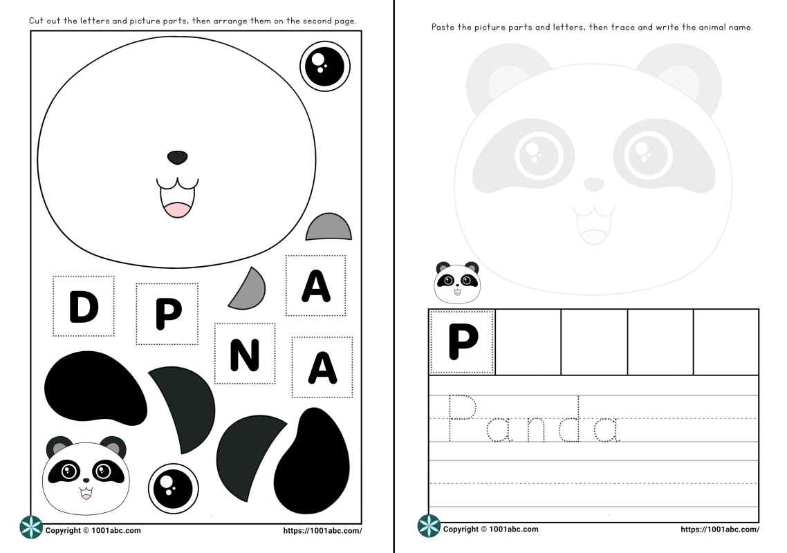 Worksheets for kids cut and paste animal panda