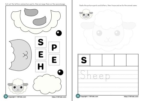 Worksheets for kids cut and paste animal sheep