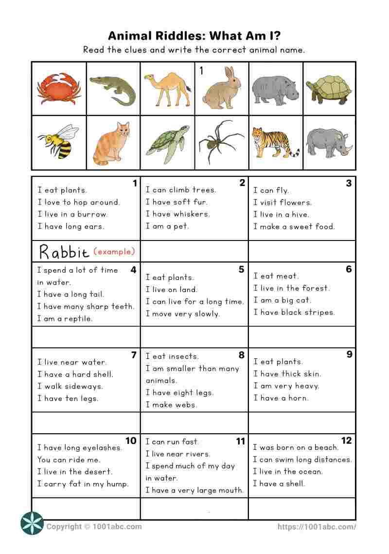 ESL worksheets for kids esl animal riddles reading comprehension vocabulary
