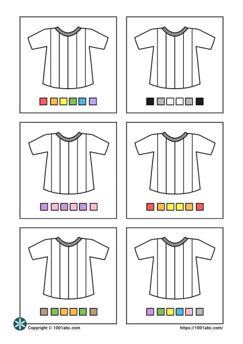 Color recognition coloring striped t shirt preschool worksheet for kids