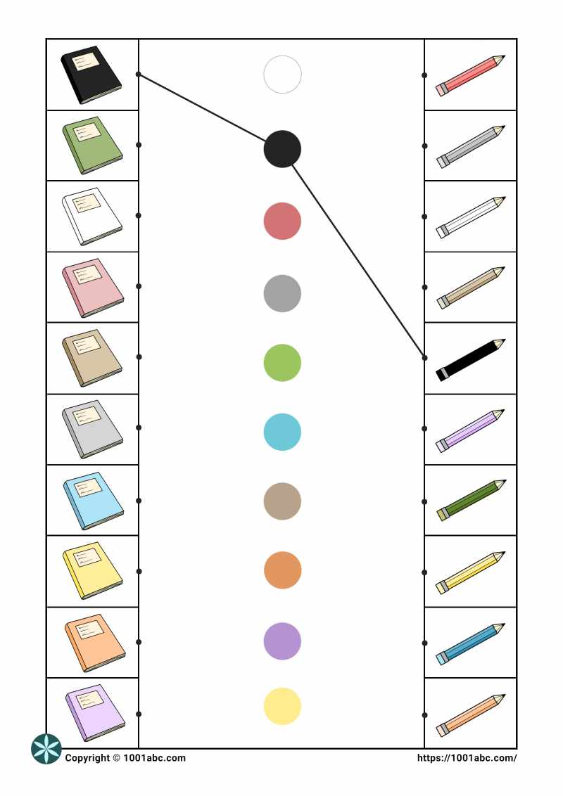 Color recognition matching school supplies preschool worksheet for kids