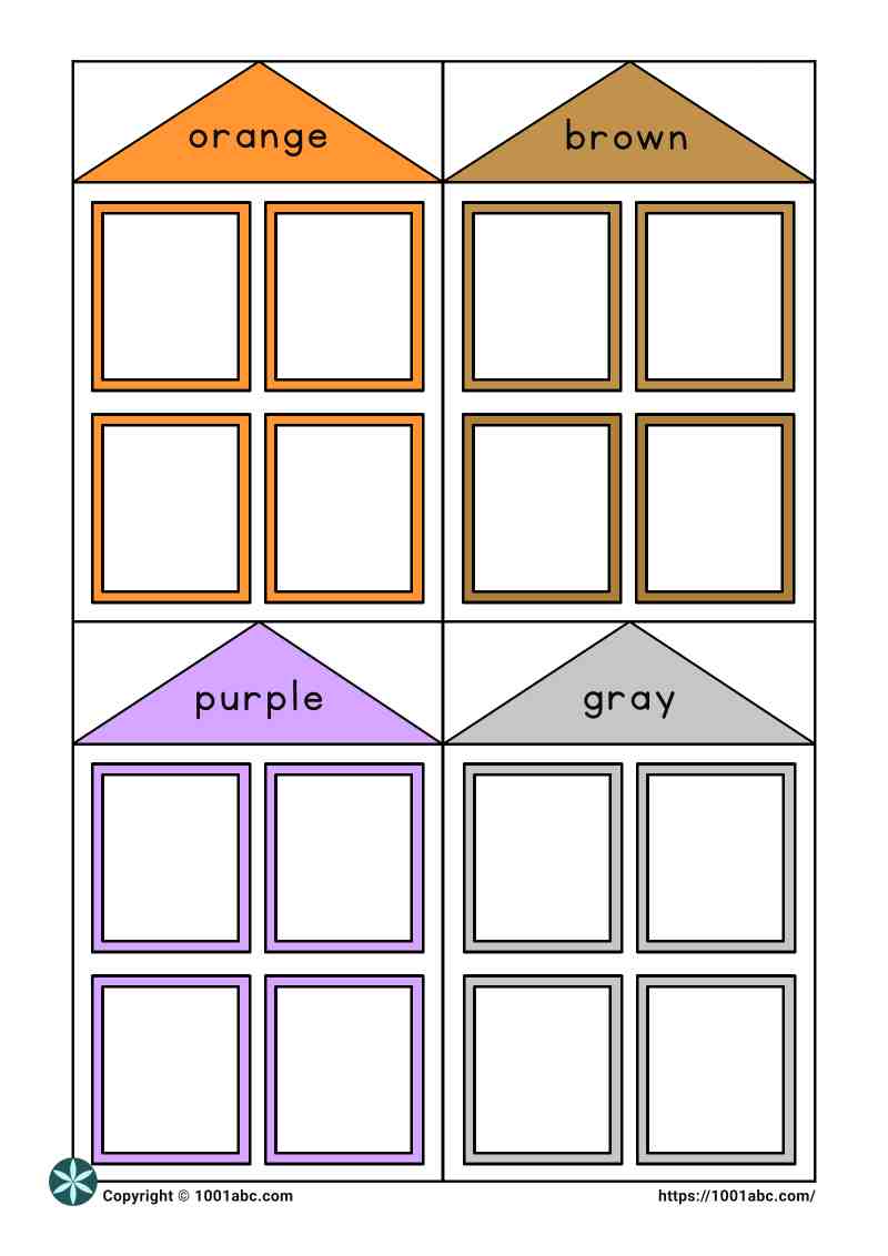 Color recognition object sorting house preschool worksheet for kids