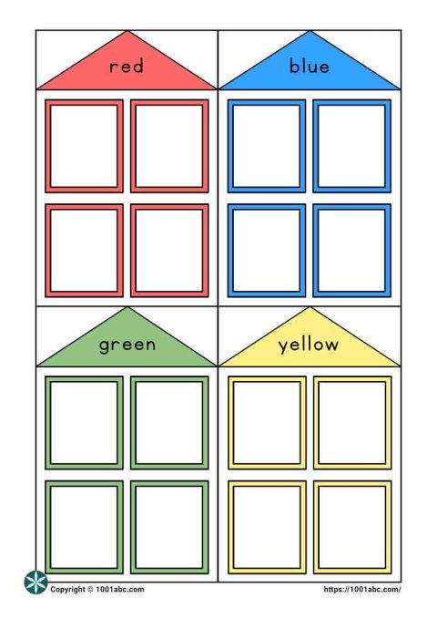 Color recognition object sorting house preschool worksheet for kids