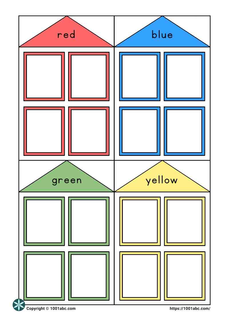 Color recognition object sorting house preschool worksheet for kids
