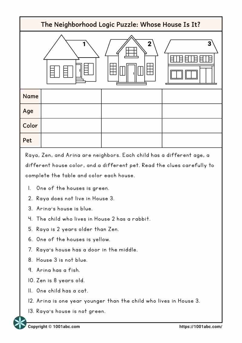 ESL logic worksheet for kids reading comprehension