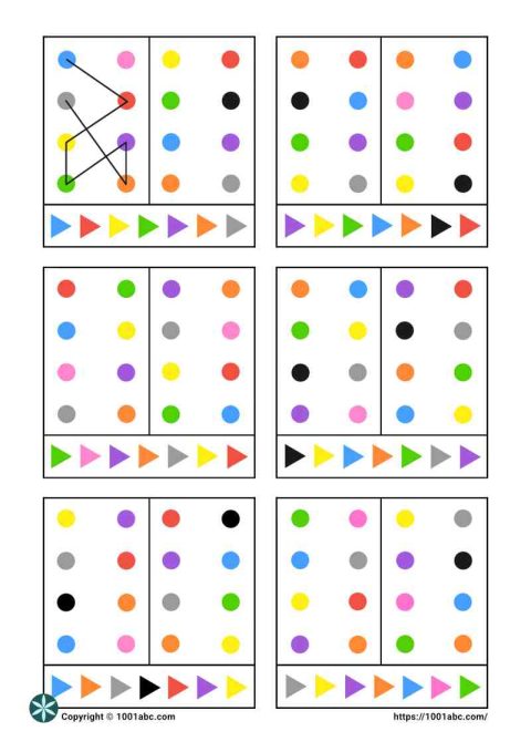 Color recognition following paths preschoool kindergarten worksheet for kids