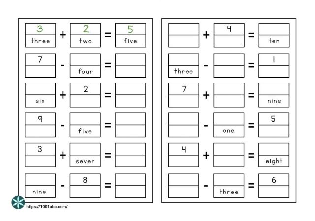Numbers as words addition substraction worksheets