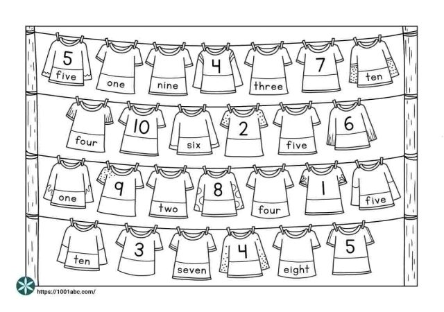 Numbers as words clothes worksheets