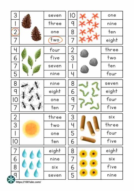 Numbers as words counting worksheets