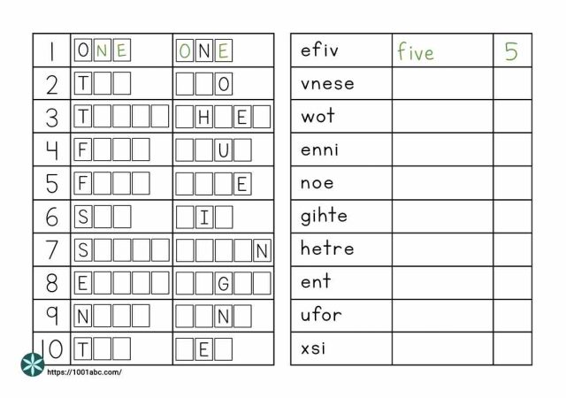 Numbers as words jumbled worksheets