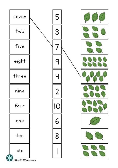 Numbers as words matching worksheets