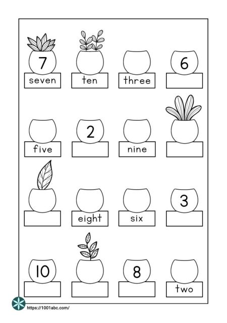 Numbers as words plants drawing worksheets