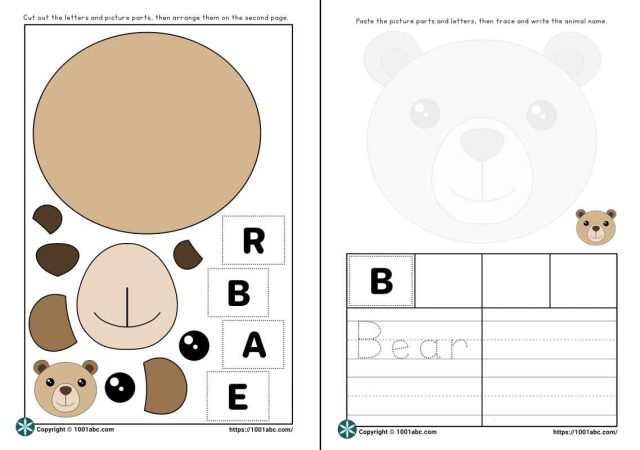 Worksheets for kids cut and paste animal bear