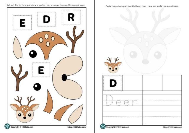 Worksheets for kids cut and paste animal deer