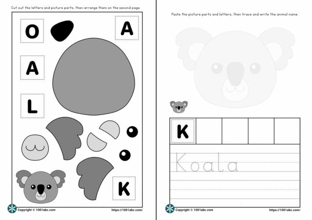 Worksheets for kids cut and paste animal koala