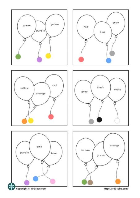 Color recognition coloring balloons preschool worksheet for kids