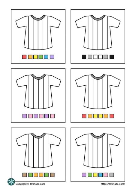 Color recognition coloring striped t shirt preschool worksheet for kids