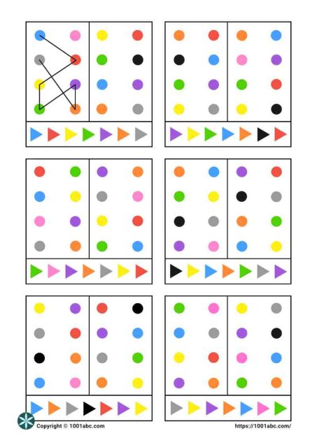 Color recognition following paths worksheet for kids