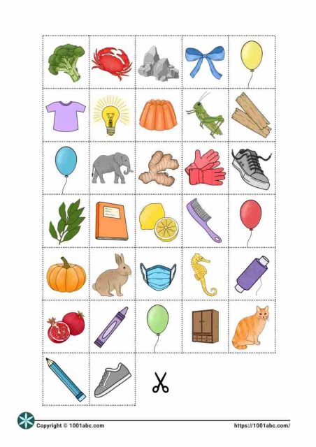 Color recognition object sorting preschool worksheet for kids