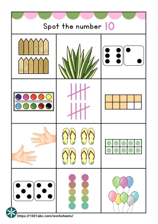 Number sense 10 counting multiple representation preschool kindergarten worksheets