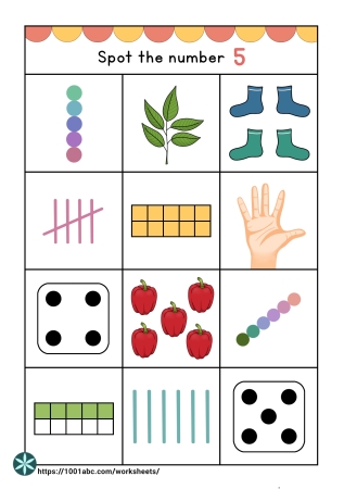 Number sense 5 counting multiple representation preschool kindergarten worksheets