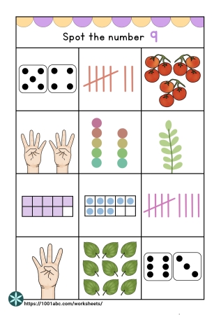 Number sense 9 counting multiple representation preschool kindergarten worksheets